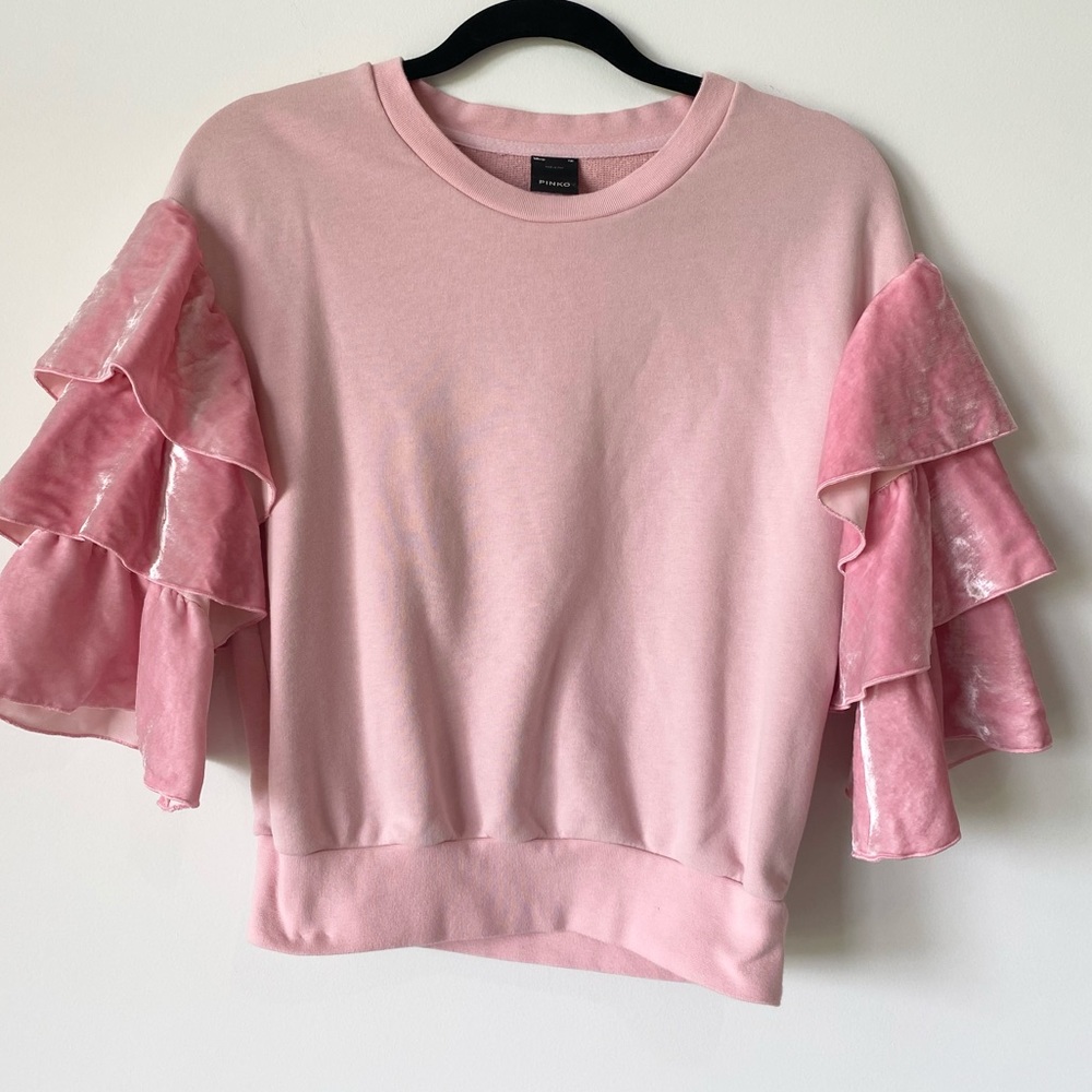 Pinko top with velvet ruffle sleeves